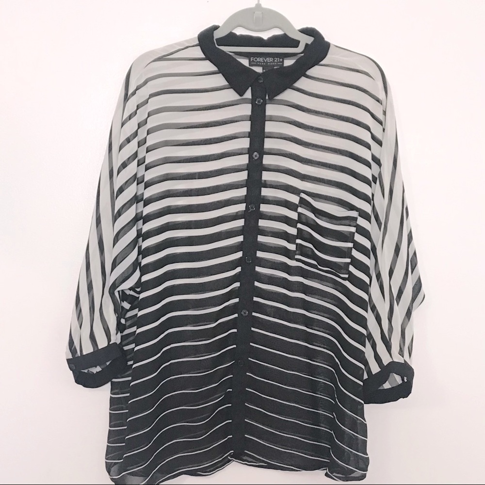 Forever 21 plus black & white striped collar shirt
